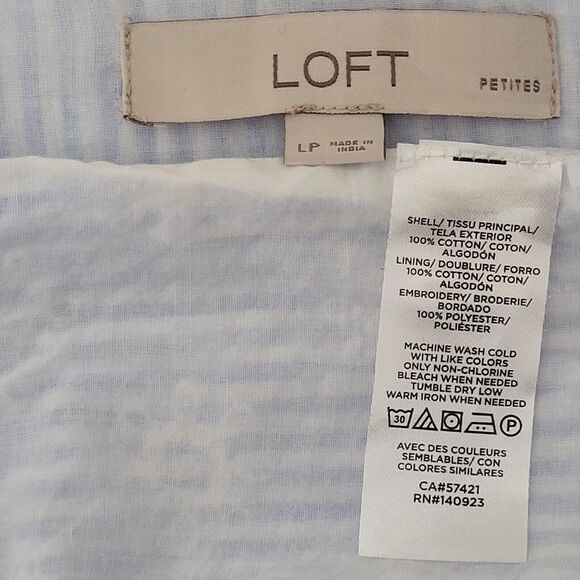 Loft Sz LP Blue Striped Eyelet Button Ruffle Swing‎ Dress Country Cottage Coasta - Picture 5 of 8